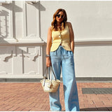 MQTIME  -  Women's Cardigan Elegant O-neck Knitted Backless Sleeveless Single Breasted Vest Female 2 Pieces 2025 Summer Lady Streetwears