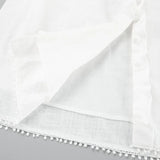 MQTIME  -  Boho White Dress Lantern Sleeve Lace-up Short Dress Cotton Holiday Vestidos Women Button Down Ruffled Edged Robes