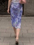 MQTIME  -  French Temperament Flower Print Gauze Patchwork Slim Mid-length Women's Skirts