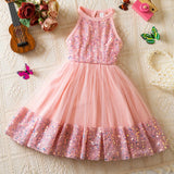 MQTIME  -  Girl's New Elegant Evening Dress Sequined Mesh Princess Birthday Party Dress Summer Children's Gauze Sleeveless For Girl Clothes