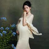  MQTIME  -  Women Maternity Dress for Photoshoot Lady Photography Clothing Elegant White Off-Shoudler Long Dress Greece Pregancy Dresses