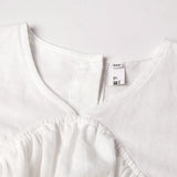  MQTIME  -  Girls White Cotton Linen Dress Spring New Baby Girl V-Neck Casual Loose Linen Long-Sleeved A-Line Dress Doll Princess Dresses