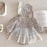 MQTIME  -  New Spring Newborn Baby Girl Jumpsuit+Hat Long Sleeved Cotton Print Lace Splicing Toddler Baby Girl Romper Children Clothes