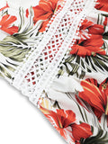 MQTIME  -  Women Bohemian Chiffon Dress Strapless Printing Maxi Dress Lace Hollow Out Beach Dress Floral Vestidos Sundress