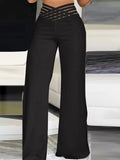 MQTIME  -  Women Pants Loungewear Spring Summer Hollow Fashion Ladies Trousers Solid Elastic Waist Wide Leg Pants Streetwear