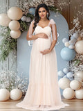 MQTIME  -  Maternity Summer Photography Dress Sleeveless Off Shoulder Soft Tulle Women Pregnancy Gown for Baby Shower Photoshoot