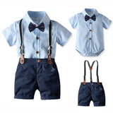 MQTIME  -  Summer Boys Clothes Baby Outfits Set Bow Tie Bib Suit Newborn 4 Pieces Party Birthday Dresses 3 6 9 12 18 24 Months