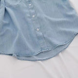 MQTIME  -  Women's Denim Shirt Summer Short Sleeve Loose Single Breasted Blouse Casual Cotton Jean Shirt Tops For Ladies