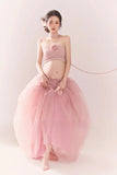MQTIME  -  Maternity Photo Shoot Outfit Pink Sweet Tupe Top with Mesh Tutu Long Skirt 2pcs for Pregnant Women Studio Photography Shooting
