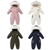MQTIME  -30℃ Winter Infant Rompers Clothes New Kids Waterproof Hooded Girl Boy Overalls Ski Suit Baby Thick Warm Bodysuit Jacket