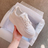 Mqtime Women Sneakers Fashion Breathble Vulcanized Shoes Pu Leather Platform Shoes White Lace Up Casual Shoes Zapatos Mujer