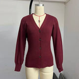 MQTIME  -  Autumn Knit Women's Cardigan Elegant Single Breasted Long Sleeve V-neck Female Sweater Comfortable Lady Thin Knitwear
