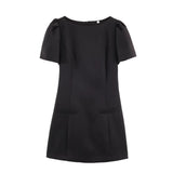 MQTIME  -  Women's Summer New Mini Dress Female O-Neck Pleated Bubble Short Sleeved Dress Fashion Slim Fit Elegant Lady OL Short Dresses