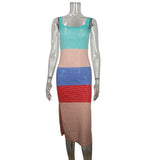  MQTIME  -  Summer Y2k Clothes Sexy Vacation Dress Sleeveless Spaghetti Strap Contrast Side Split Hollow Out Dresses for Women