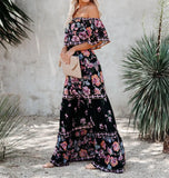MQTIME  -  Boho Dress Slash Neck Floral Printed Summer Dress Femme Hippie Vestidos A-line Holiday Robes Chic Maxi Dresses