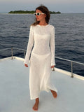 MQTIME  -  Summer Knitted Hollow Out Long Dress for Women White See Through Bodycon Beach Dress Holidays Club Party Long Dress 2024