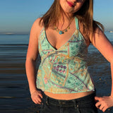 MQTIME  -  Colorful Sequined Patchwork Women's Tank Top V-neck Contrast Backless Sleeveless Blouse Female 2025 Summer New Lady Streetwears