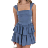 MQTIME  -  Women's Summer Mini Dress Sleeveless Square Neck Open Back Tiered Hem Dress Party Club Casual Dresses