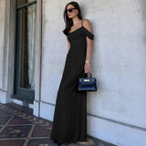  MQTIME  -  New Backless Side Pleated Solid Color Suspender Dress