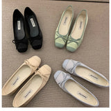 MQTIME  - New Elegant Ballet Shoes Woman Classic Square Toe Bowtie Ballerina Flats Ladies Soft Loafers Comfortable Flat Shoes Ladies Shoes