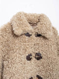 MQTIME  -  Winter Plush Warm Windproof Women's Coat Fashion Turndown Collar Single Breasted Short Coats Women Simple Casual Outerwears