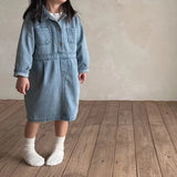 MQTIME  -  Autumn New Girls Denim Dress Children Long Sleeve Lapel Princess Dress For Baby Girl Denim Casual Dress Kids Clothes