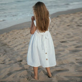 MQTIME  -  Summer Vacation Bow Cotton Linen Dress Girls New Solid Color Casual Baby Girl Sleeveless Loose Linen Beach Straps Dresses