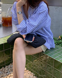 MQTIME  -  Korean Sle Women's Long Sve irt Inner Wear Base Layer Stripe Overlap Spring Autumn New Arrival Commute Top