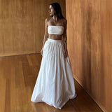 MQTIME  -  Women Tube Top Skirt Set Sexy Off Shoulder Suspenders Blouse Loose Elastic Waist Skirts Female Suits 2025 Summer Lady Outwear