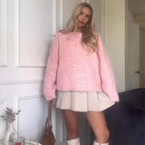 MQTIME  -  Elegant Oversize Knit Women Pullover Full Sleeve O Neck Female Sweater 2024 Autumn Winter Fashion Pink Warm Soft Lady Knitwear