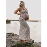 MQTIME  -  ﻿ Maternity Lace Tube Top Hollow Out Skirt Two Piece Set For Photoshoot baby shower Photographie de vêtements de maternité
