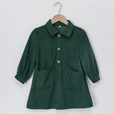 MQTIME  -  Casual Loose Girls Corduroy Dress Retro Fall New Children's Lapel Buttons Long-Sleeved Dresses With Pockets Winter Clothing