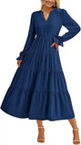  MQTIME  -  Autumn Long Dress Long Sleeve V Neck Layered Ruffle Edge Elegant A Line Cocktail Party Cw12909