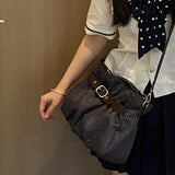  MQTIME  -  Retro Belt Buckle Polka Dot Tote Bag Large Capacity Pleated Handbag, Versatile Shoulder Crossbody Bag For Women Students Commute