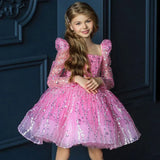 MQTIME  -  Sparkly Arabic Girl Dress Beading Purple Baby Kids Princess Birthday Wedding Party Children Holiday Gown 2024 J204