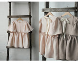  MQTIME  -  Summer Retro Linen Loose Flared Sleeve Dress Girls New Solid Color Cotton And Linen Casual Back Bow Tie Princess Dresses