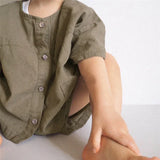 MQTIME  -  Children's Retro Cotton Linen Suit Summer New Korean Kids Casual Loose Shirt + Shorts Boys And Girls 2 Pcs Sets WT045