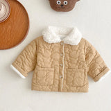 MQTIME  -  Newborn clothes new girls and boys quilted plus velvet coat baby lapel pocket cotton coat autumn and winter coat baby clothes