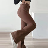 MQTIME  -  Women Flared Jeans Loose Denim Pants Bottom Straight High Waist Stretch Spring Autumn Solid Color Female Fashion Streetwear