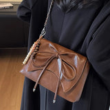  MQTIME  -  Retro Cute Japanese Style PU Leather Bow Shoulder Bag Kawaii Underarm Bags Crossbody Bag Large Capacity Storage Bags Woman Bag