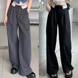 MQTIME  -  Casual Outings Daily Commuting High Waist Pants Loose Fit Pants Loose Fit Pants Slightly Elastic Solid Color Design