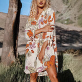 MQTIME  -  Summer New Beach Cover Ups Floral Printed Button Down Sundress Bikini Swimwears Femme Oversized Beachwear Mujer