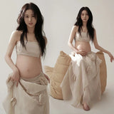 MQTIME  -  Women Photography Props Maternity Suit Pregnancy Greek Goddess Tube Skirt 2pcs Studio Shooting Photo Shoot Clothes
