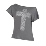 MQTIME  -  Casual Loose Rivet Skew Collar Short Sleeve Streetwear Print Women's T-shirts