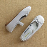 MQTIME  -  New Satin Mary Janes Shoes Women Flat Heel Autumn Fashion Butterfly Knot Square Toe Ballet Shoes Female Footwear Large Size 43