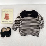  MQTIME  -  New autumn clothing for babies aged 0-3, striped lapel long sleeved polo shirts for boys and girls