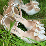 MQTIME  - French Adult Salute Sandals Lolita High Heels Elegant bow PU shoes for women ladies wedding shoe birthday gifts