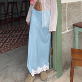 MQTIME  -  Splicing Lace Satin Skirt Women's New High-waisted Casual Versatile Hip Skirt