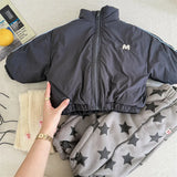 MQTIME  -  Winter New Children Long Sleeve Warm Letter Coat Plus Velvet Thick Boys Down Jackets Baby Girls Padded Jacket Kids Clothes