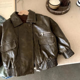 MQTIME  -  Boys Girls Jacket Spring Autumn New Arrival Tops Trendy Fashion Zipper Korean Style Faux Leather Jacket Coat